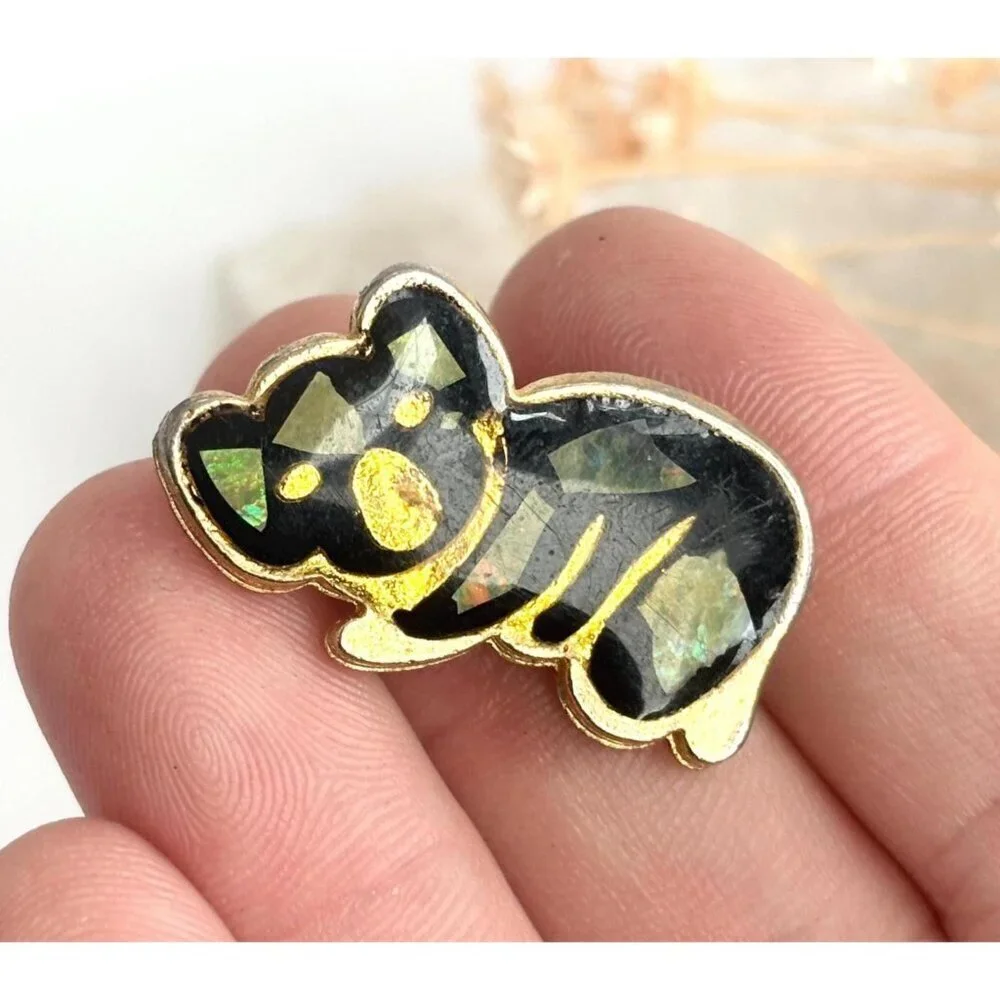 Koala Bear Gold Toned Figural Opal Inlay Vintage Brooch | Lapel Pin | Pendant